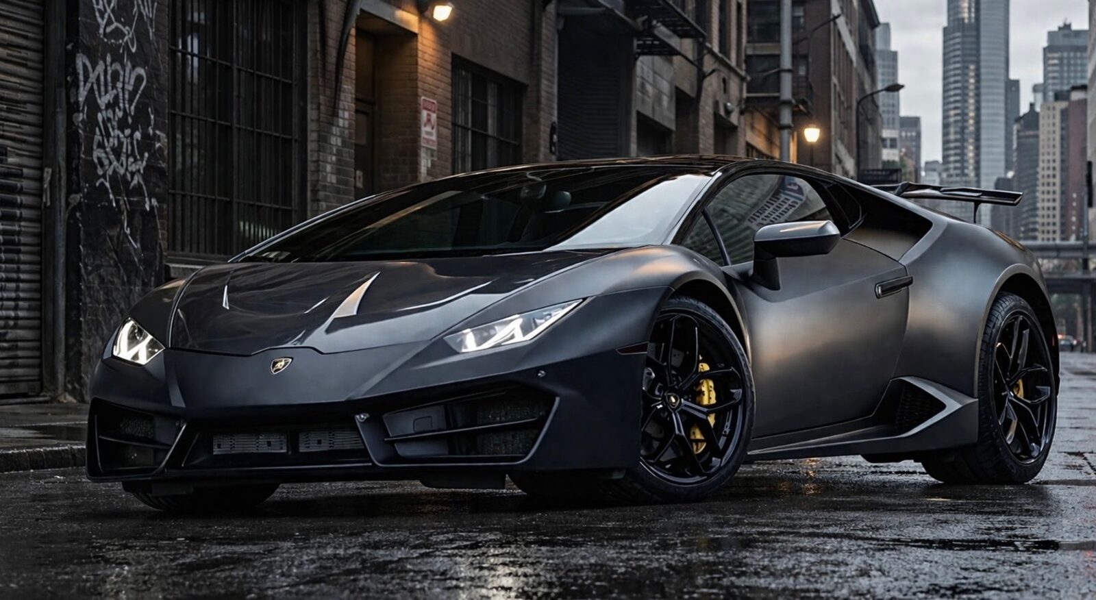 Lamborghini wrapped in satin black by Bentley Design